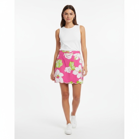 Lilly Pulitzer Dresses & Skirts - Lilly Pulitzer Skirt Womens Size 14 Pink Floral Scalloped Bobble Trim